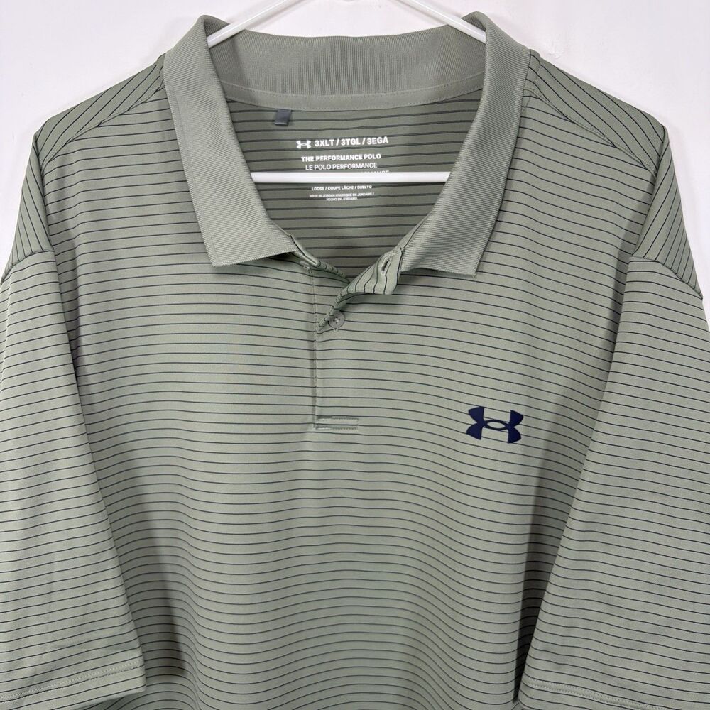 Under Armour The Performance Polo Golf Shirt Mens 3XLT Green Navy Striped - Picture 3 of 12